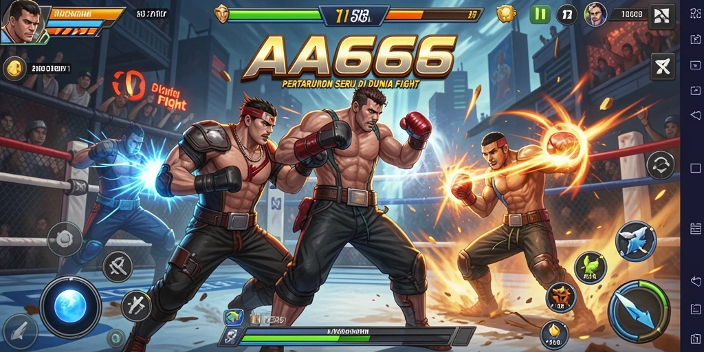 Screenshot AA666 menampilkan pertarungan epik dengan karakter beraksi.