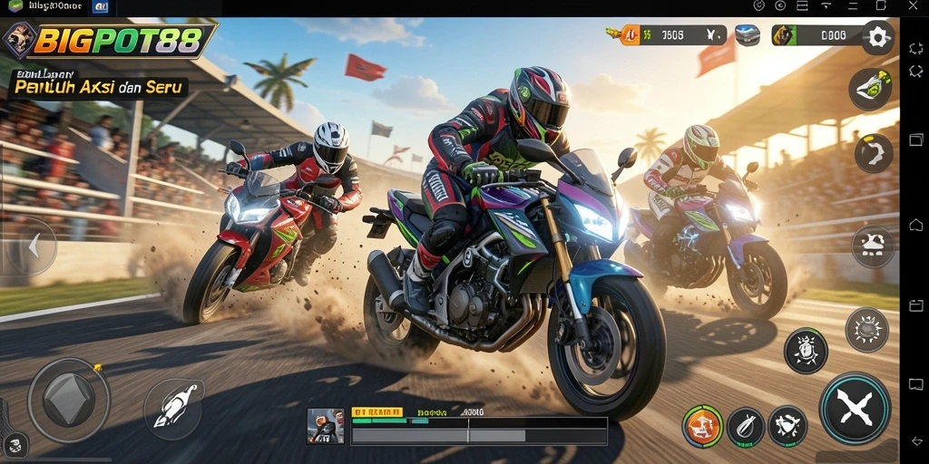 Gameplay seru dan menegangkan dari BIGPOT88 dalam balapan motor.