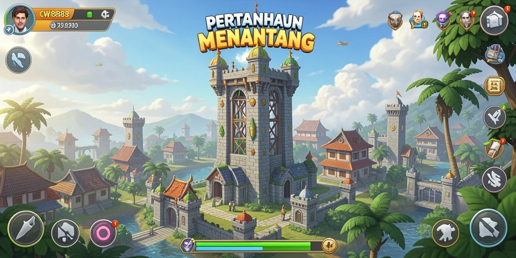 Tampilan gameplay menara pertahanan yang dinamis dan menantang di CW8888.