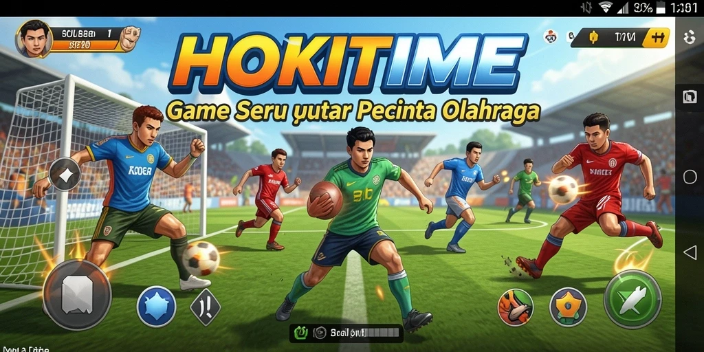 Tampilan gameplay seru HOKITIME dengan aksi olahraga yang mendebarkan.