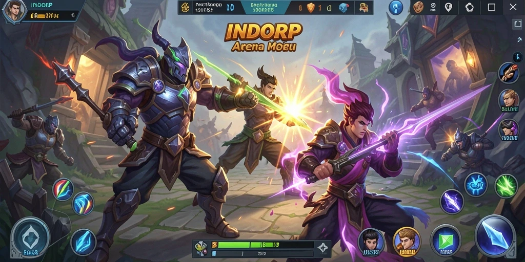Screenshot gameplay INDORP menampilkan aksi seru di arena MOBA.
