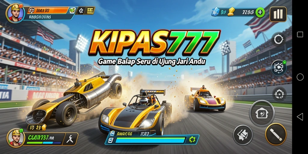 Screenshot gameplay KIPAS777 menunjukkan aksi balapan mendebarkan di trek.
