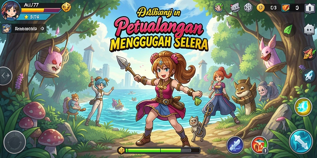 Tampilan gameplay UT77 dengan karakter Anime yang menarik dan warna yang cerah.