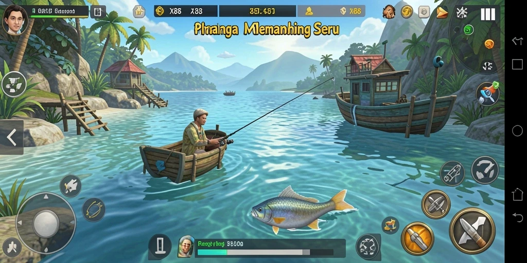 Tampilan gameplay X88 yang menarik saat memancing di laut.